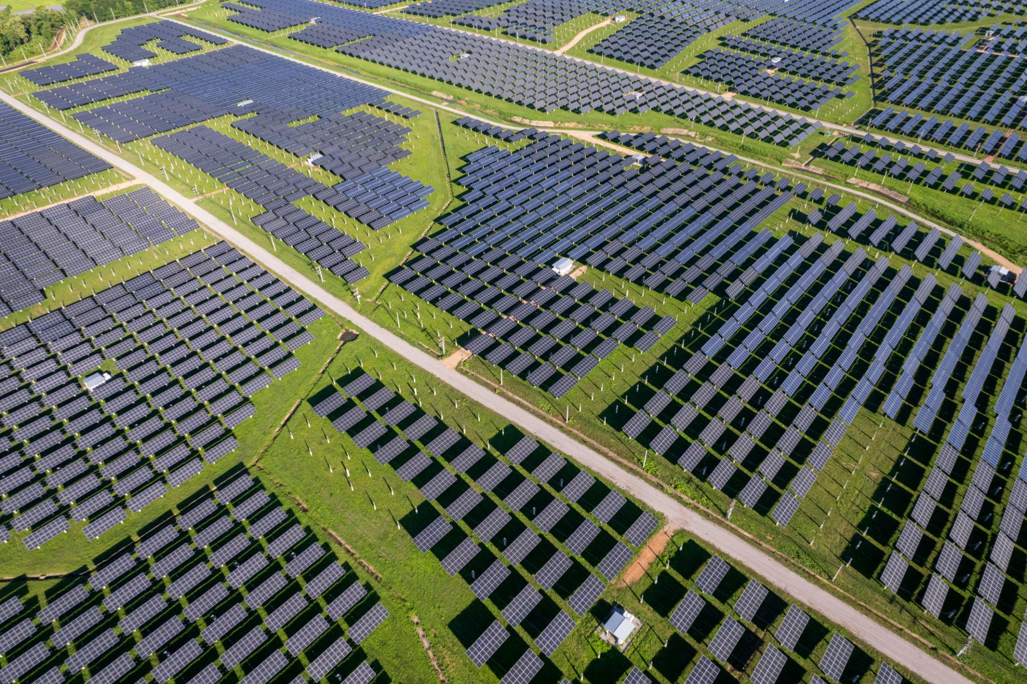 Large-scale Cedar Stone solar farm with photovoltaic panel arrays